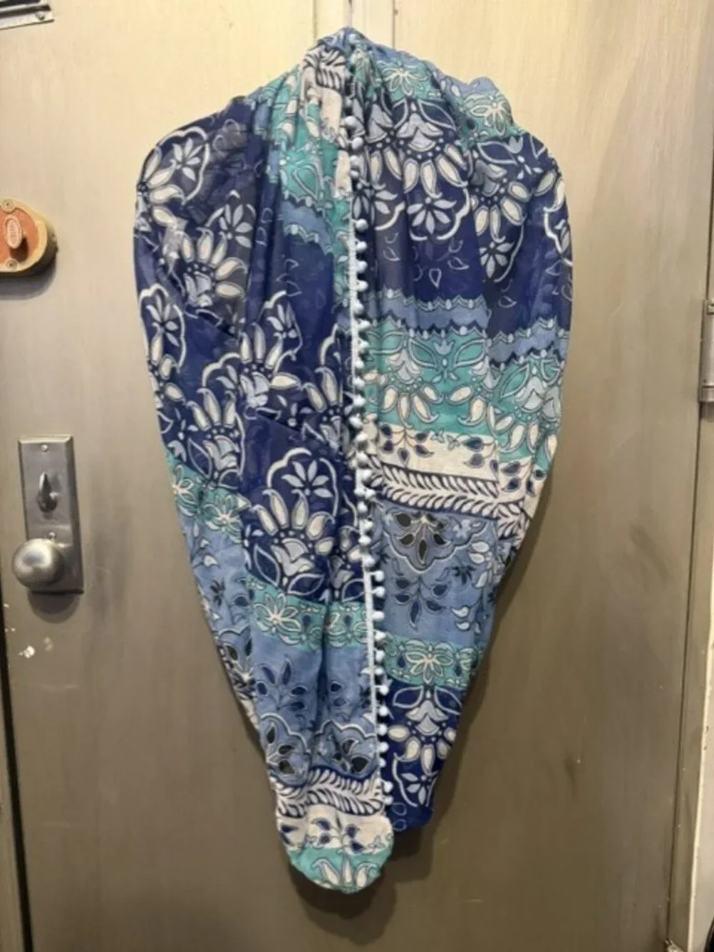 Boho Paisley Infinity Scarf with pom poms